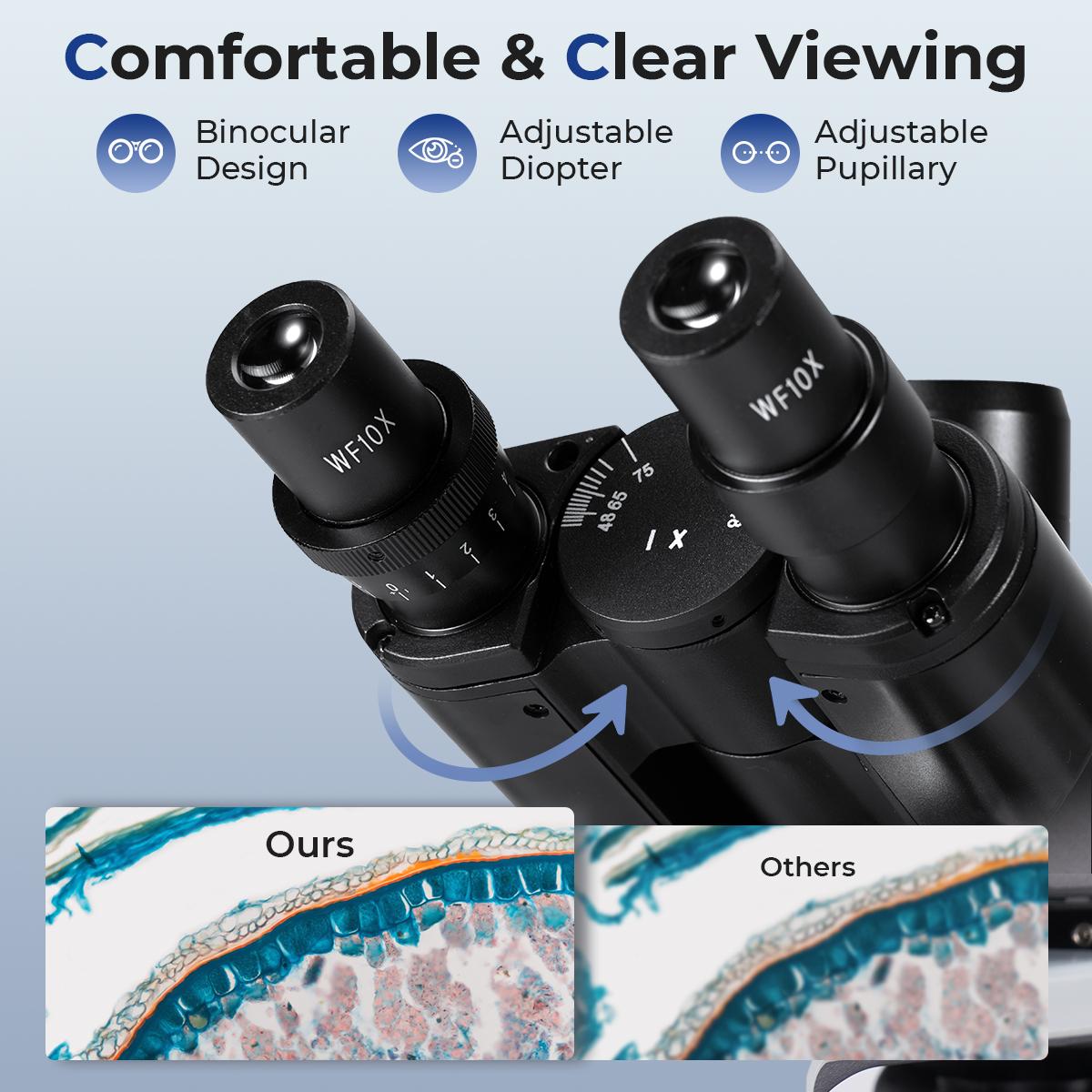 Trinocular Compound Microscope with 7in Screen 40X- 2500X Magnification ...