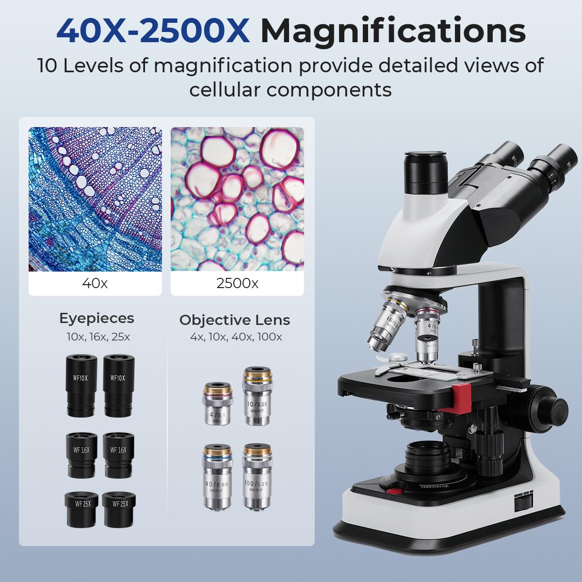 Trinocular Compound Microscope with 7in Screen 40X- 2500X Magnification ...