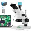 Trinocular Stereo Microscope with 4K Digital Eyepiece, 3.5x-45x Magnification, 144pcs LEDs, 0.5x CTV Adapter,  Kentfaith