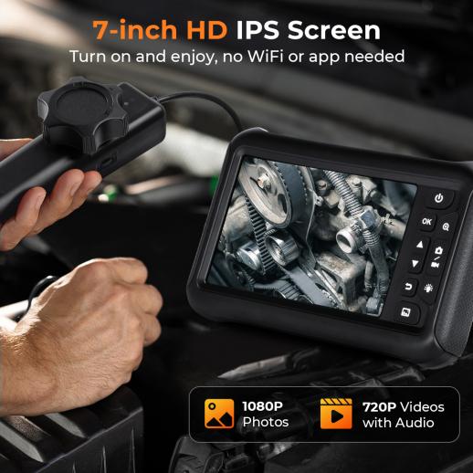 3мм инспекционная камера, с 180° двусторонней артикуляцией, выход HDMI, 7-дюймовый экран, аккумулятор 8000mAh, видео и фото 1080P, Kentfaith