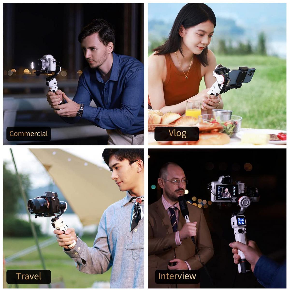 Zhiyun Crane M3 Combo Stabilizzatore cardanico palmare a tre assi, compatibile con Sony A6600, A6100, RX100, Fuji X-T10, X-T3, Canon M50, M5, M6, G7 X II, per Gopro Hero10/9/8 5/6 / 7, iPhone 13 12 XS-Pro Max