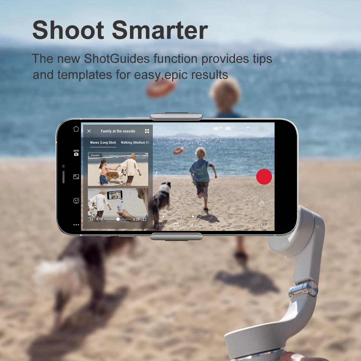 DJI OM 5 Stabilizzatore Gimbal per Smartphone, Gimbal per Cellulare a 3 Assi, Asta di Prolunga Integrata, Pieghevole Portatile, Gimbal per Android e iPhone con ShotGuides, Stabilizzatore Vlogging, Video YouTube TikTok, Grigio