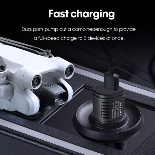 2 - en - 1 batterie chargeur de voiture adaptateur chargeur rapide  compatible avec DJI Mini 3 / mini 3 pro drone, prend en charge la batterie  et la télécommande pour chargeur ensemble - K&F Concept