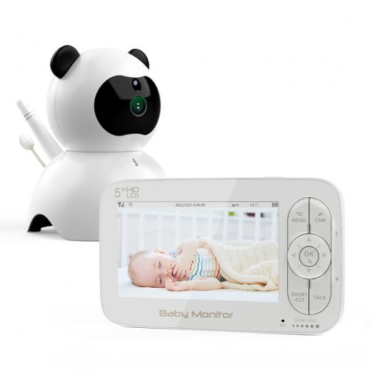 720p-HD 5-Zoll-LCD-Bildschirm Babyphone mit Nachtsichtkamera 365°, Temperaturüberwachung und Geräuscherkennung (EU-Norm)