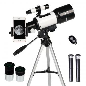 Children's astronomical telescope,70mm aperture and 300mm focal length, with tripod, smart phone holder and Bluetooth remote control