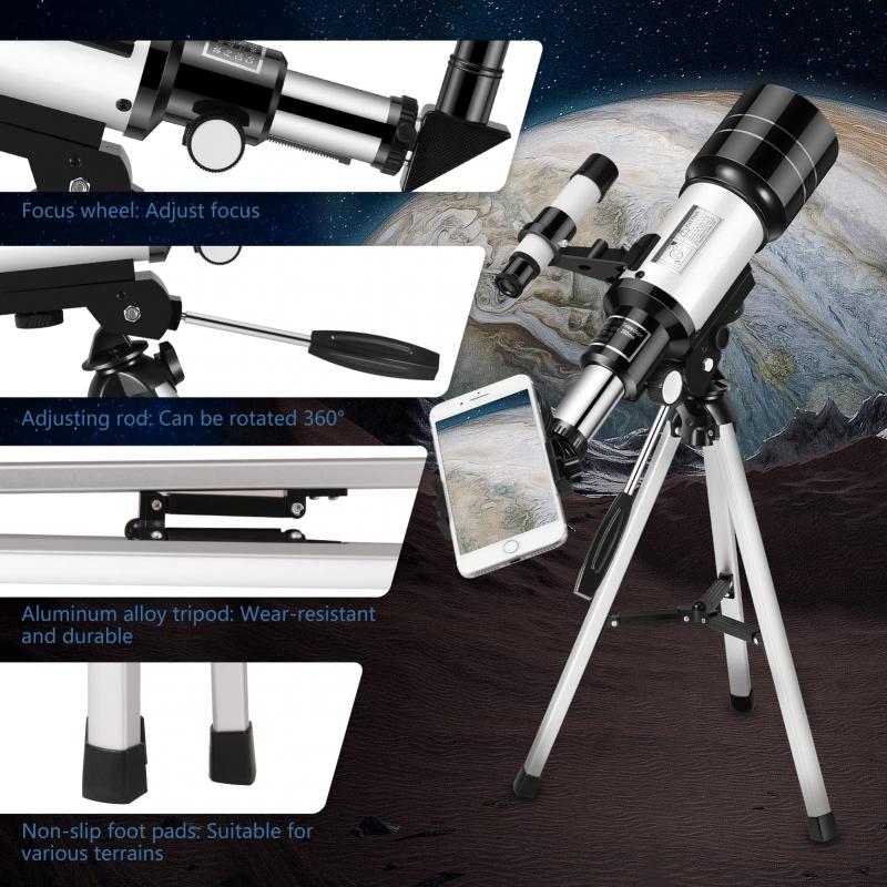 Smartphone-compatible telescopes for amateur stargazing and astrophotography.