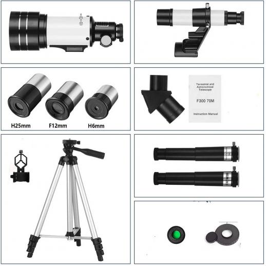 Comes with Achromatic Optical System Perfect for Manual Slow-Motion Celestial Tracking and Imaging GazerOptics 70mm Refractor Telescope for Astronomy Beginners Steady Tripod and Smartphone Adapter 