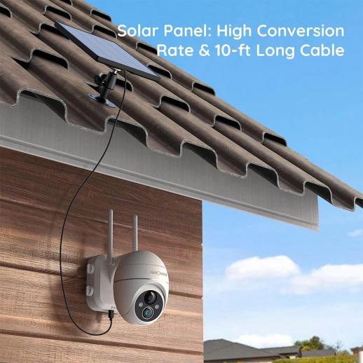 Caméra de surveillance solaire à énergie solaire IP66 étanche pour  extérieur avec détecteur de mouvement, lampe solaire LED pour jardin garage
