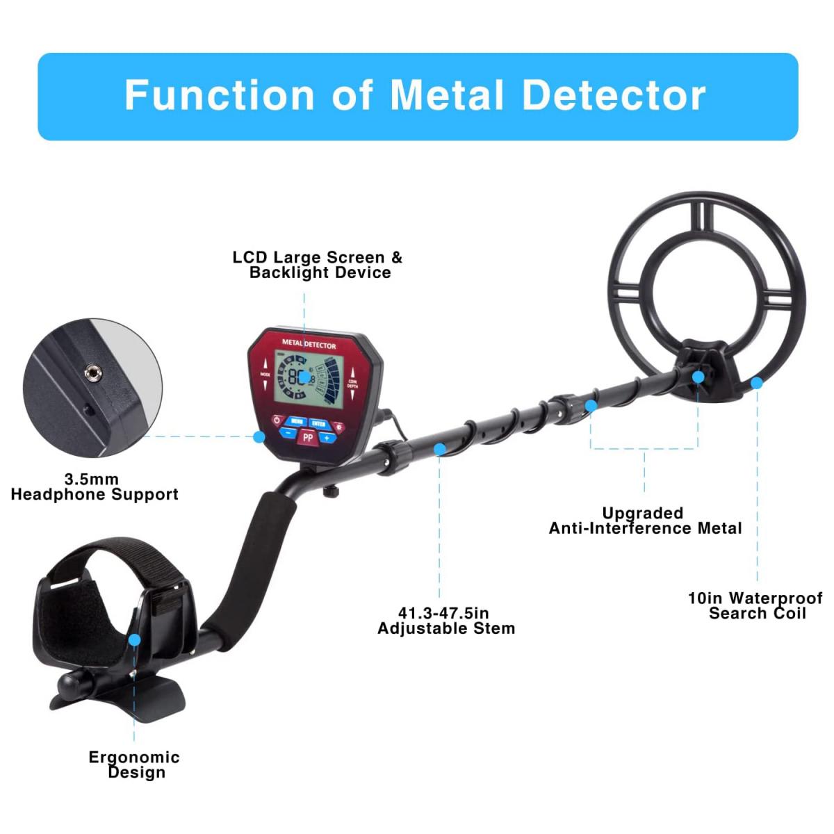 Professional metal detector, with larger LCD display, waterproof, with