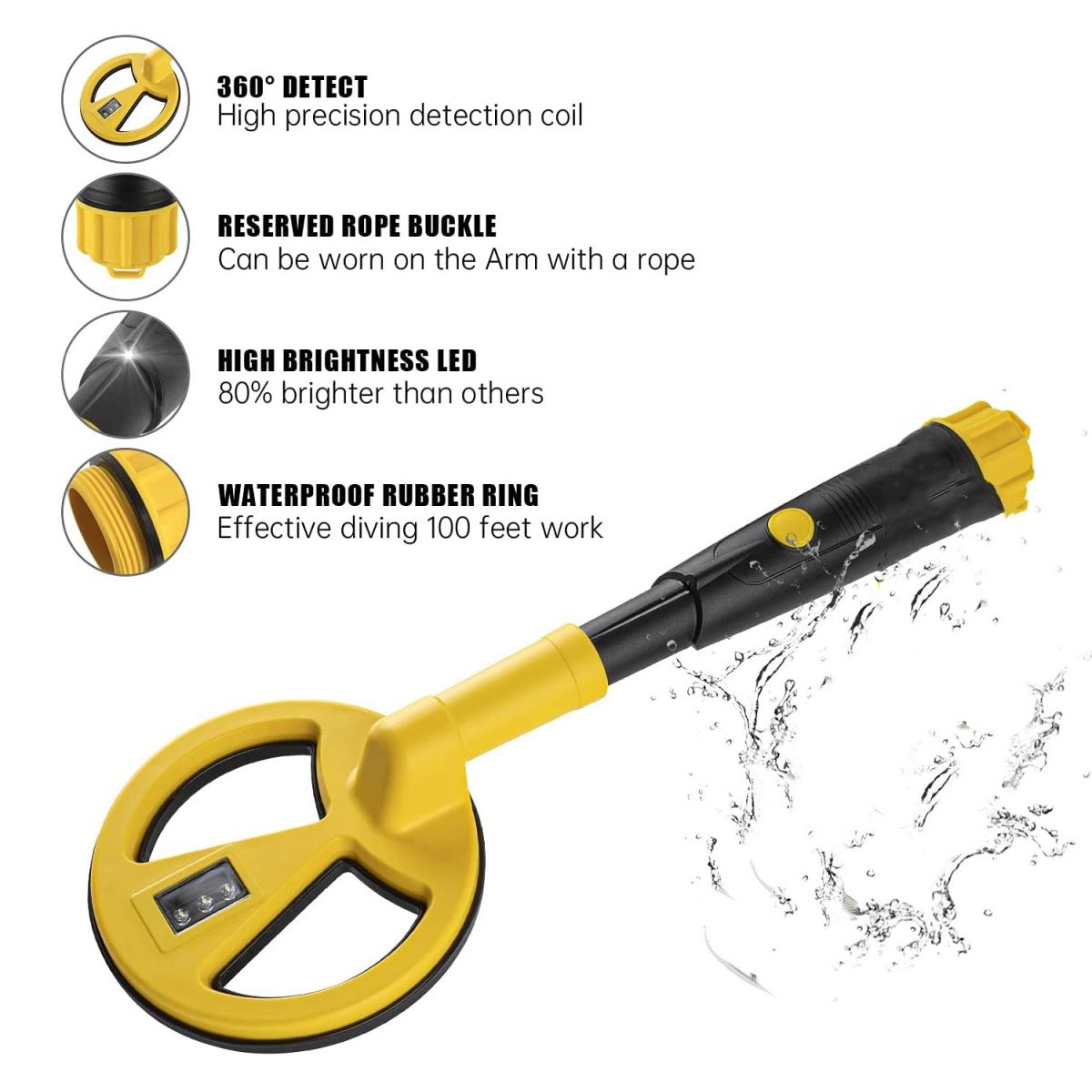 Pinpointer Metal Detector Portatile - Rilevatore Metalli Impermeabile IP66 Con Vibrazione, LED E Allarme Sonoro Per Caccia Al Tesoro