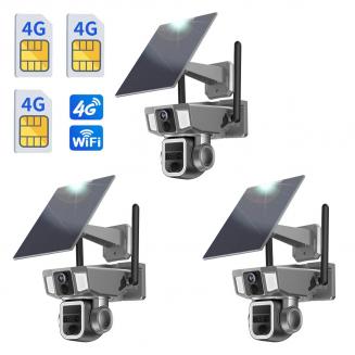 Überwachungskamera Unterstützung 4G & WiFi, 10X optischer Zoom, Dual-Linse, Solarbetrieben 3 Stück Kentfaith