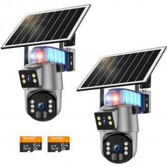 Caméras de Surveillance cellulaire 4G avec 6MP, double objectif, alimentation solaire, vue en direct 360°, vision nocturne couleur, Caméra de Surveillance Kentfaith