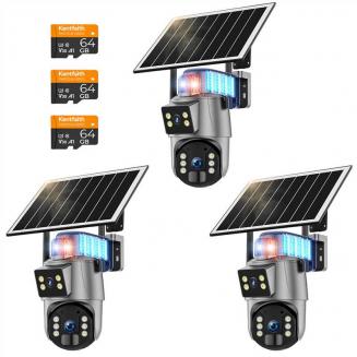 Caméras de Surveillance cellulaire 4G avec 6MP, double objectif, alimentation solaire, vue en direct 360°, vision nocturne couleur, Caméra de Surveillance Kentfaith