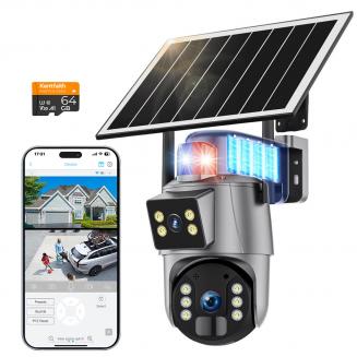 Telecamera di sicurezza WiFi con 6MP, doppio obiettivo, alimentazione solare, visualizzazione live 360°, visione notturna a colori Kentfaith