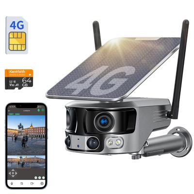 Telecamera di sicurezza 4G con Nitidezza 4K, Vista Panoramica 180° con Doppio Obiettivo, Alimentazione Solare, Vista Live 360°, Visione Notturna a Colori Kentfaith