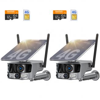 4G-sikkerhetskamera med 4K-klarhet, 180° panoramautsikt med dobbelt linse, solcelledrevet, 360° livevisning, farge nattsyn, 2 pakker, Kentfaith