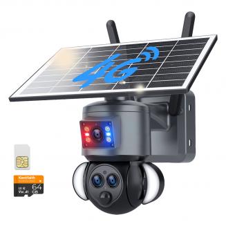 4G Mobil Sikkerhetskamera med 15X Hybrid Zoom, Trippel Linse, 6MP, Dobbel Visning, Solcelledrevet, 360° Live Visning, Farge Nattesyn, Kentfaith