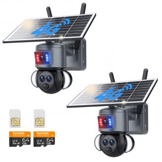 4G Cellular Sikkerhetskamera med 15X Hybrid Zoom, Triple Linse, 6MP, Dobbel Visning, Solcelledrevet, 360° Live View, Farge Nattsyn, 2-Kamera Pakke, Kentfaith