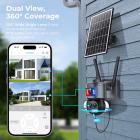 WiFi-sikkerhetskamera med 15X hybrid zoom, trippellinse, 6MP, doble visninger, solcelledrevet, 360° livevisning, farge nattsyn, Kentfaith