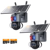 WiFi Security Camera with 15X Hybrid Zoom, Triple Lens, 6MP, Dual Views, Solar Powered, 360° Live View, Color Night Vision, 2-Cam Pack, Kentfaith