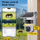 4G 3-linsers solarsikkerhetskamera trådløs utendørs, 6MP Full HD-video, 360° panorering/vipp hjemmesikkerhetskamera med farge nattsyn, enkel å installere, PIR-alarm, 2 stk, Kentfaith