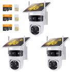 4G 3-linses solarsikkerhetskamera trådløst utendørs, 6MP Full HD-video, 360° panorering/vipp hjemmesikkerhetskamera med farge nattsyn, enkel installering, PIR-alarm, 3 stk, Kentfaith