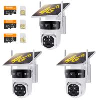 4G 3 Lens Solar Security Camera Wireless Outdoor, 6MP Full HD Video, 360° View Pan/Tilt Home Security Camera with Color Night Vision, Easy to Install, PIR Alarm, 3pcs, Kentfaith
