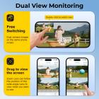 WiFi 3 Linse Solartrygghetskamera Trådløs Utendørs, 6MP Full HD Video, 360° Utsikt Pan/Tilt Hjemmesikkerhetskamera med Farge Nattsyn, Enkel å Installere, PIR Alarm, Kentfaith