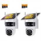 WiFi 3 Linse Sol Sikkerhetskamera Trådløs Utendørs, 6MP Full HD Video, 360° Utsikt Pan/Tilt Hjemmesikkerhetskamera med Farge Nattsyn, Enkel å Installere, PIR Alarm, 2 stk, Kentfaith