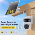 WiFi 3 Linse Sol Sikkerhetskamera Trådløs Utendørs, 6MP Full HD Video, 360° Utsikt Pan/Tilt Hjemmesikkerhetskamera med Farge Nattsyn, Enkel å Installere, PIR Alarm, 3 stk, Kentfaith