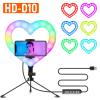 3 Aydınlatma Efektli Masa Üstü Tripodlu 10" RGB Kalp Dolgu Işığı, Canlı YouTube Tiktok Makyajı için %0-100 Kademesiz Karartma Modu