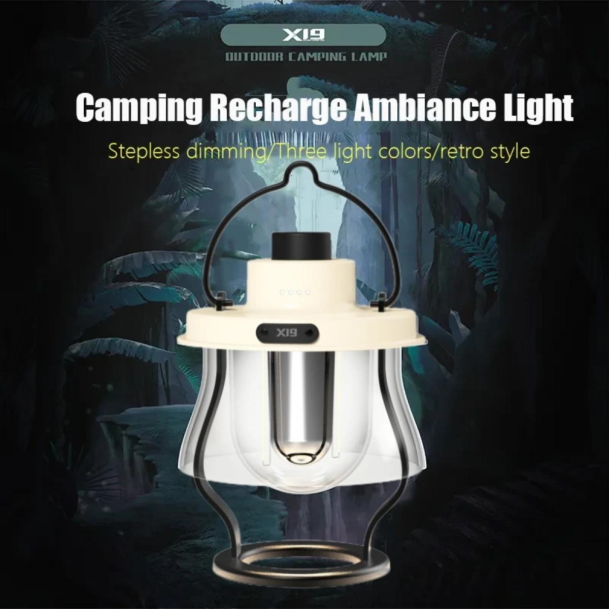 X19 campinglamp, oplaadbare retro metalen campinglamp, op batterijen werkende hangkaarslamp