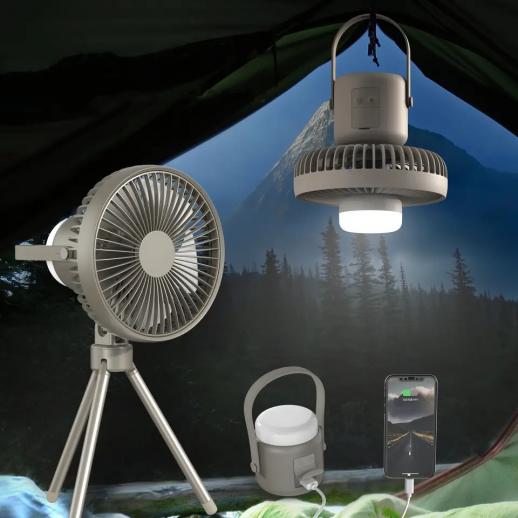 QW-F33 Stativ Outdoor Camping Licht Ventilator Zelt USB-Aufladung  Abnehmbarer Deckenventilator mit Schüttelkopf (weiß)