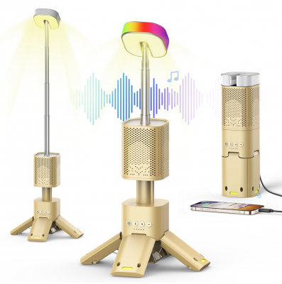 Lumières de lampe camping de danse de feu de camp, lumière de lampe camping rechargeable, télescopique et pliable avec haut-parleur Bluetooth, batterie externe de secours 14 000 mAh Kentfaith