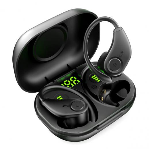 Bluedio S6 Écouteurs sans fil Bluetooth Écouteurs supra-auriculaires de sport 42H Playtime avec étui de charge à affichage LED Microphone intégré pour entraînement sportif, course à pied, noir