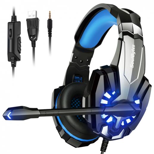 Gaming Headset with Microphone for PS5 PS4,Xbox One,Laptops,PC,Phones Stereo Over Ear Gaming Headphones with Noise-Canceling Microphone and LED Light 