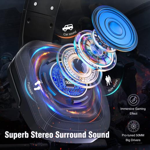Auriculares inalámbricos, RGB HiFi Stereo Bass Auriculares inalámbricos con  micrófono para PS4, PS5, teléfono celular, PC, Bluetooth 5.0, auriculares
