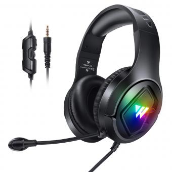 wintory M1 Gaming-Headset mit Mikrofon für PS4 PS5 Xbox One PC, RGB-Stereo-Gaming-Headset mit Noise-Cancelling-Mikrofon, In-Ear-Kopfhörer 3,5 mm für Switch Computer Laptop Schwarz