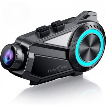 Motorrad Bluetooth Kopfhörer mit 2K Kamera, F1.8 große Blende, 360° Aufnahme, Unterstützung von 6-Fahrern mit 1000M Intercom Motorrad Kommunikationssystem