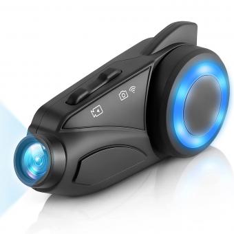 Auriculares Bluetooth para motocicletas con cámara, Cámara de alta definición 1080p, con bluetooth 5.0, adecuado para cascos de motocicleta 6 Sistema de comunicación de motocicletas, distancia de intercomunicación de 1000 metros, impermeable ip65