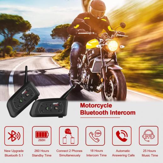 Motorcycle helmet Bluetooth intercom, Bluetooth 5.1 motorcycle earphone,  with CVC noise reduction and FM radio function, capable of 4 riders talking  simultaneously within the 1500M range (1 set) - KENTFAITH
