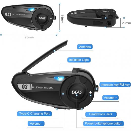 Auricolari Bluetooth Moto, supporto interfono 6-rider 800M, sistema di  comunicazione casco Bluetooth 5.1, con chiamate