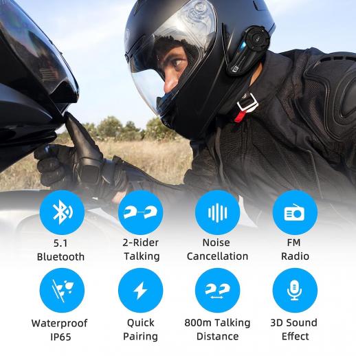 Casco moto Interfono Bluetooth, auricolare Bluetooth 5.1 moto, con effetto  stereo e funzione di accoppiamento veloce, in grado di due piloti parlare  contemporaneamente all'interno della gamma 800M (1 set) - K&F Concept