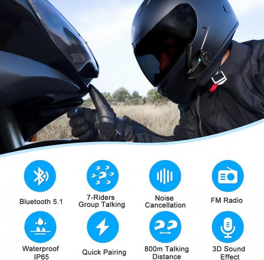 Casque moto sans fil Bluetooth5.0 T2 casque haut-parleur stéréo casque
