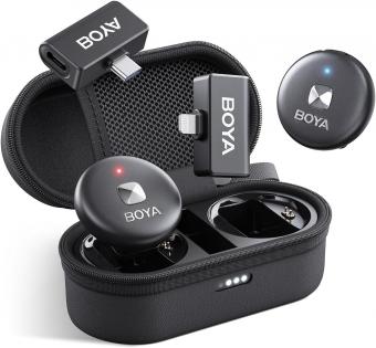 Boya microphone sans fil à collier pour iPhone Android 30 heures d'autonomie de la batterie 164ft