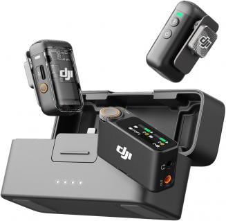 DJI Mic 2, Microfono Lavalier wireless, Cancellazione del rumore, Registrazione interna galleggiante a 48 kHz 32 bit, Portata 250 m, Batteria 18H con custodia di ricarica, Microfono per fotocamera/telefono, Vlog, Streaming