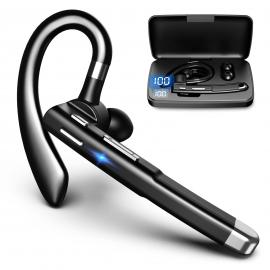 Cuffie Bluetooth per cellulari Cuffie Bluetooth V5.1 con custodia di ricarica Cuffie a orecchio singolo vivavoce con microfono a cancellazione di rumore CVC8.0 per ufficio/guida compatibile con Android/iPhone/laptop