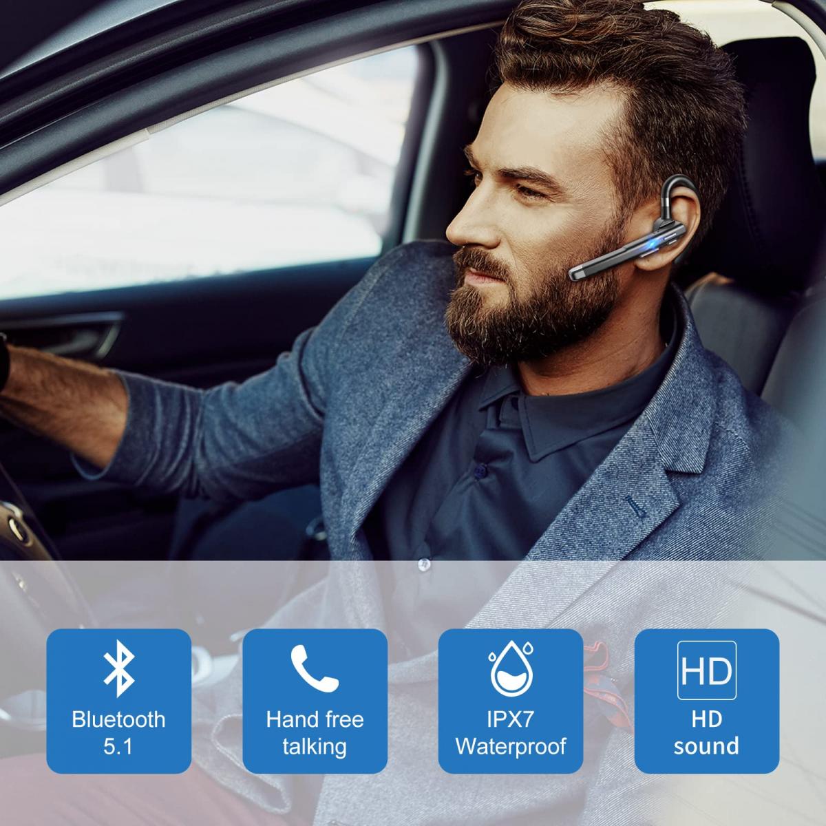 Auriculares Bluetooth con micrófono, auriculares manos libres en la oreja  Auriculares inalámbricos para teléfonos móviles con caja de carga para