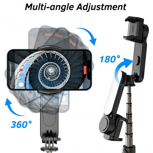 Estabilizador de cardán para teléfono inteligente con control remoto,  trípode extensible de aluminio para selfies, rotación automática de 360°