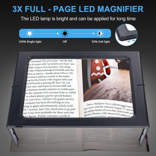 Lupa De Lectura Manual Con Luz Lupa Para Leer Reading Magnifying Glass LED  NEW